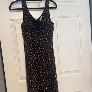 Black Floral Sleeveless maxi Dress - Pink Floral Print